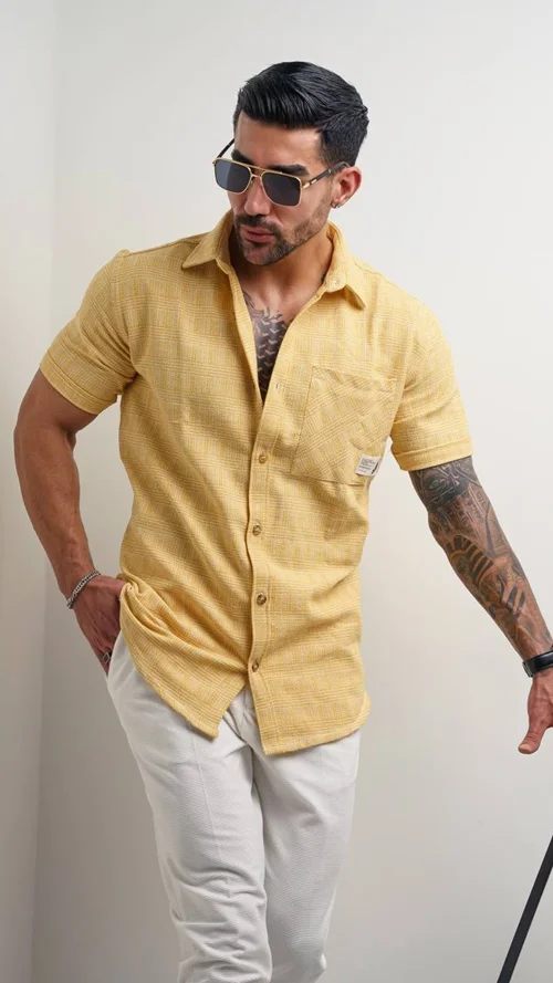 پیراهن مردانه کنفی طرح دار کد 0217170797