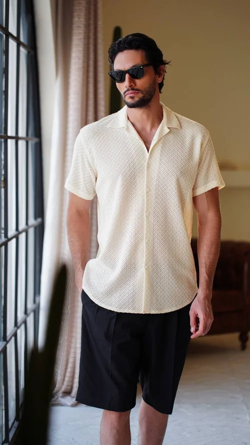 پیراهن مردانه گیپور طرح دار کد 0217170586